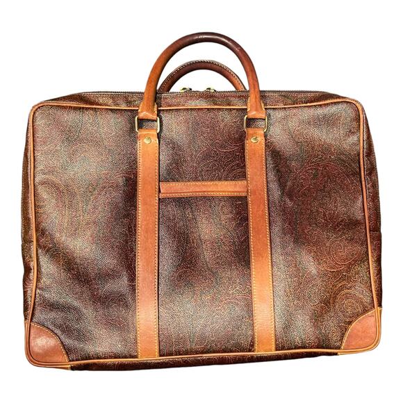 ETRO Vintage Paisley Bag Leather Briefcase Travel Office Dual Top Handle Lined - Picture 16 of 16